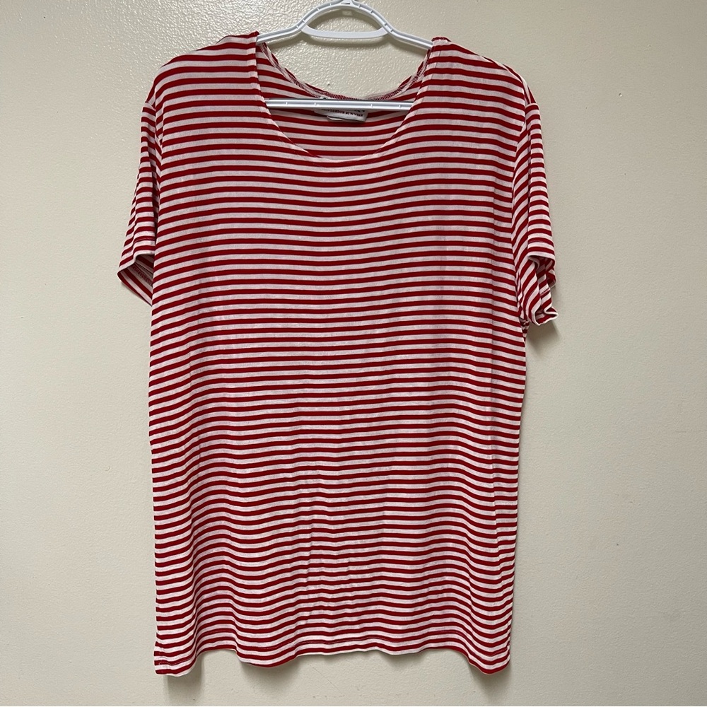 VTG Amanda Ribbed Striped T-Shirt Red
White XL 90s Horizontal Stripes Nautical